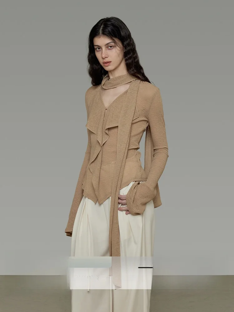 

UNSPOKEN V-Ne Knitwear Women's Spring 2026 Simple Versatile Lazy Feel Top Casual Sle Bell Sve Polyester Fiber Long Sve