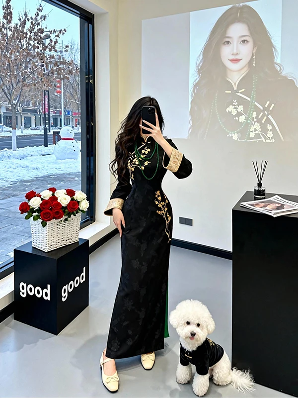 

Новинка 2026: Женское длинное платье в китайском стиле для осени и зимы, повседневное, в стиле ретро