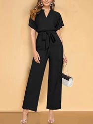 Women's solid color fashion casual business jumpsuit.short sleeve skirt suitable for spring and summer,fashionable women's cloth