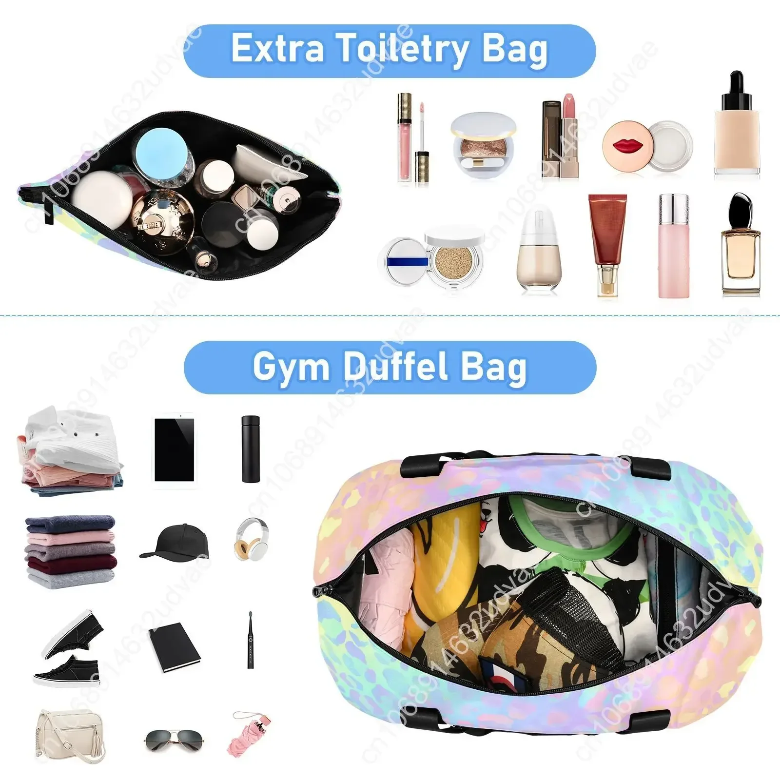 New Foldable Travel Sports Bag Large Capacity Storage Bags Leopard Print Design Luggage Bag Women Shopping Bags Two Piece Set