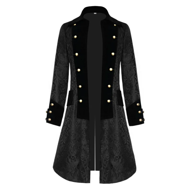 New Halloween Medieval Men's Uniform Jacket Pure Color Floral Embroidery Retro Style Fashionable Outerwear Male Costume