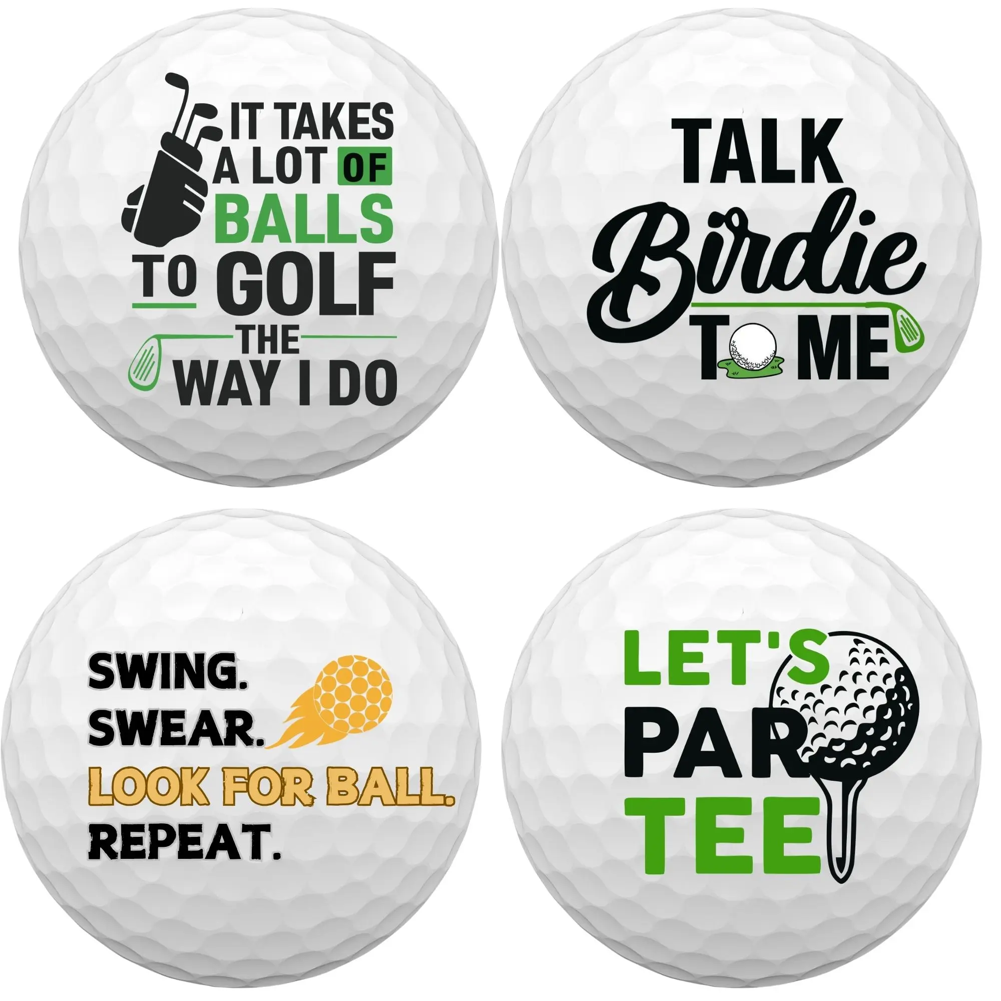 

4 count Christmas Golf Gifts for Men or Women Unique, Personalized Colored Practice Golf Balls, Cool Accessories for Golfers, Go
