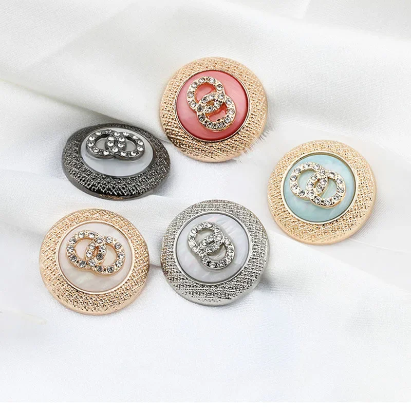 

Fashion Metal Double Circle Diamond Buttons 6PCS Of Clothing Luxury Coat Cardigan Sweater Sewing Needlework Accessorie