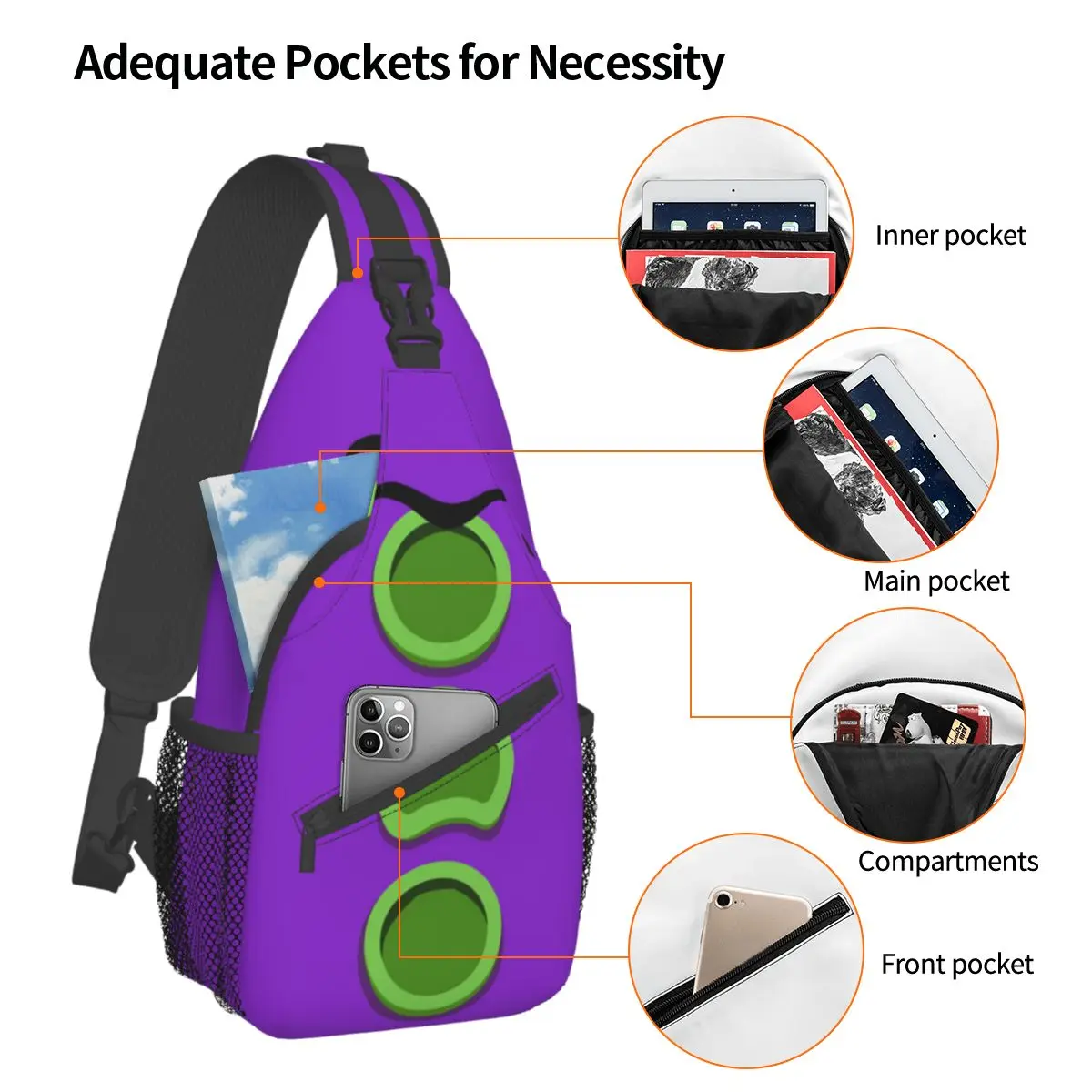 Purple Tentacle Day Of The Tentacle Crossbody Chest Bags Pockets Travel Pack Messenger Sports Teens Shoulder Bag Unisex