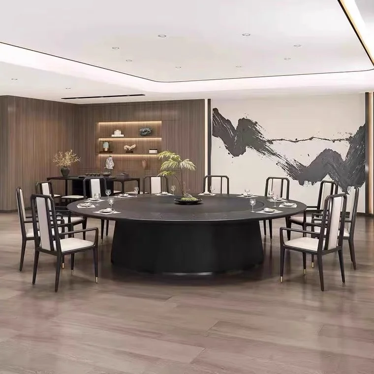 ia-New Chinese Style Hotel Electric Wood Dining Table Large 20-Person Parallel Rotating Stand Switch Panel Home Furniture-