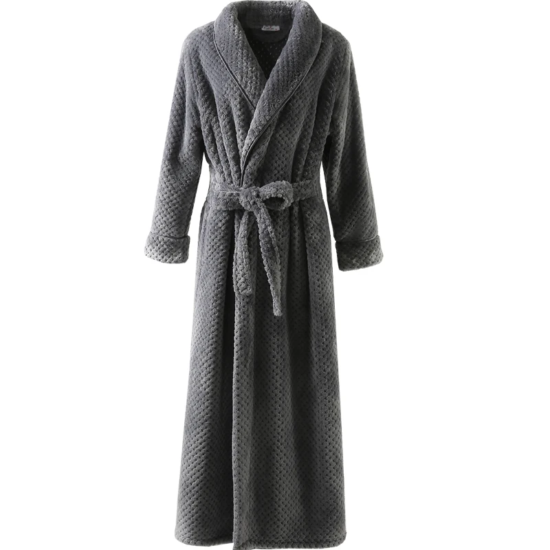 Women Extra Long Thermal Jacquard Flannel Bathrobe Winter Warm Plus Size Zipper Bath Robe Pregnant Dressing Gown Men Sleepwear