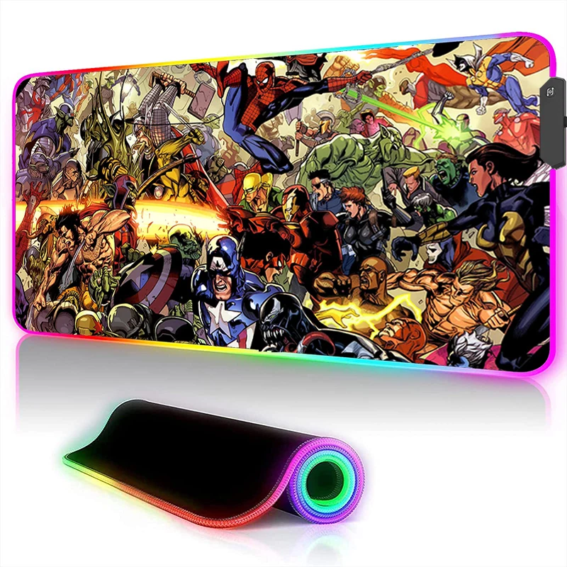 

LED Marvel Hero Mouse Pad Computer Luminous Anime Mousepad Laptop Gaming Accessories Keyboard Rug RGB Large Cool Gamer Desk Mat