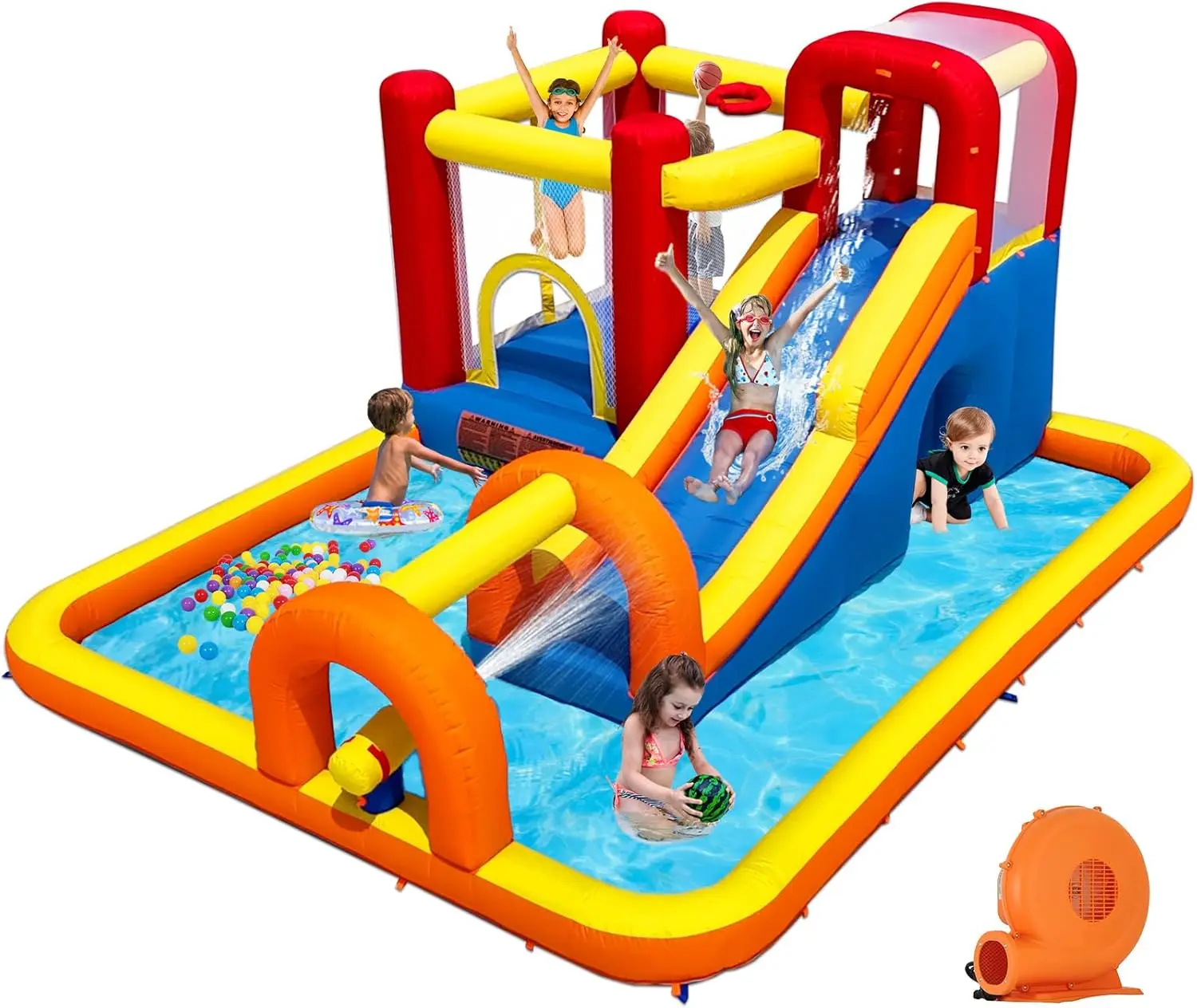

Baralir Inflatable Bounce House Water Park with Long Water Slide & Large Splash Pool Fits 5 Kids, Endless Fun of Jumping, Slidin