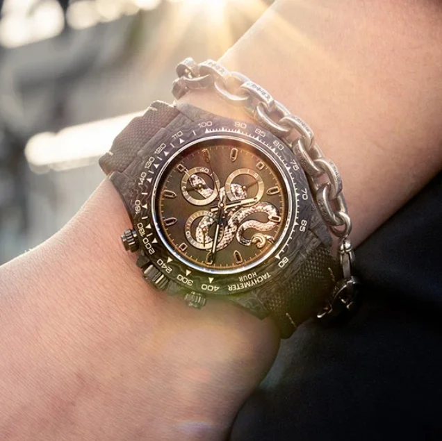 

CRONUSART мужские автоматические часы 40 мм хронограф механические наручные часы корпус из углеродного волокна Luminou змея годовой циферблат