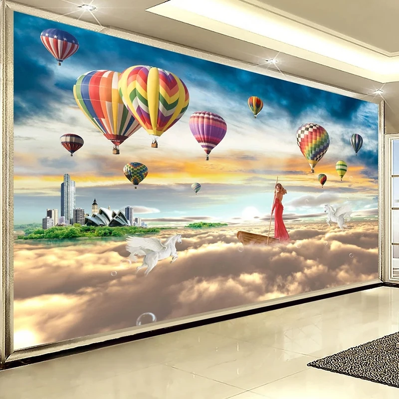 

Custom Creative Hot air Balloon Goddess Fog Sea Photo Wallpaper 3D Stereo Embossed Modern Decor Wall Mural Papel De Parede 3D