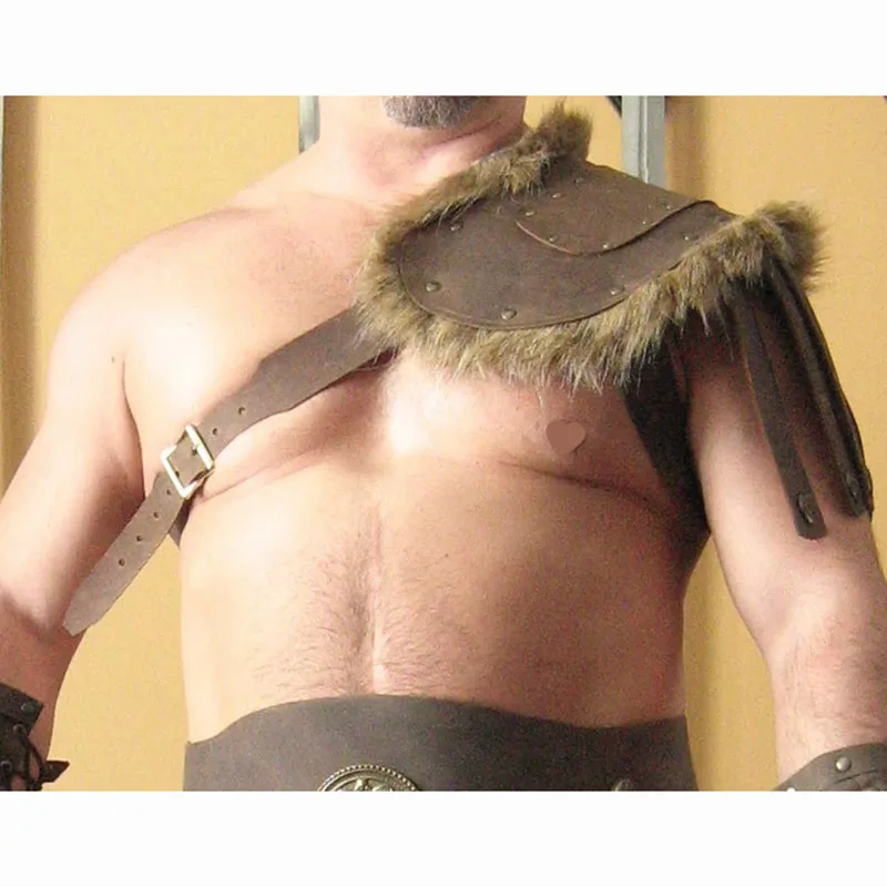 Medieval Roman Gladiator Leather Shoulder Armor Greek Barbarian Pauldrons Viking Knight Cosplay Costume Fur Spaulder Accessory