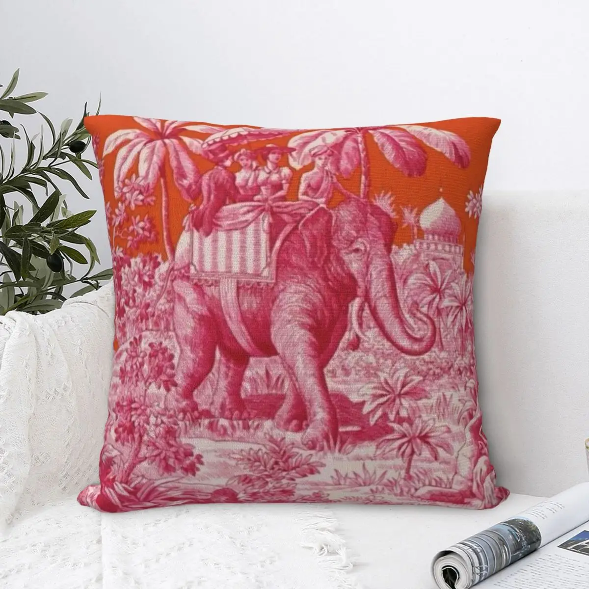 

Toile De Jouy - Pink And Orange Pillowcase Pillows Cover Cushion Comfort Throw Pillow Decorative Cushions Used for Home Bedroom