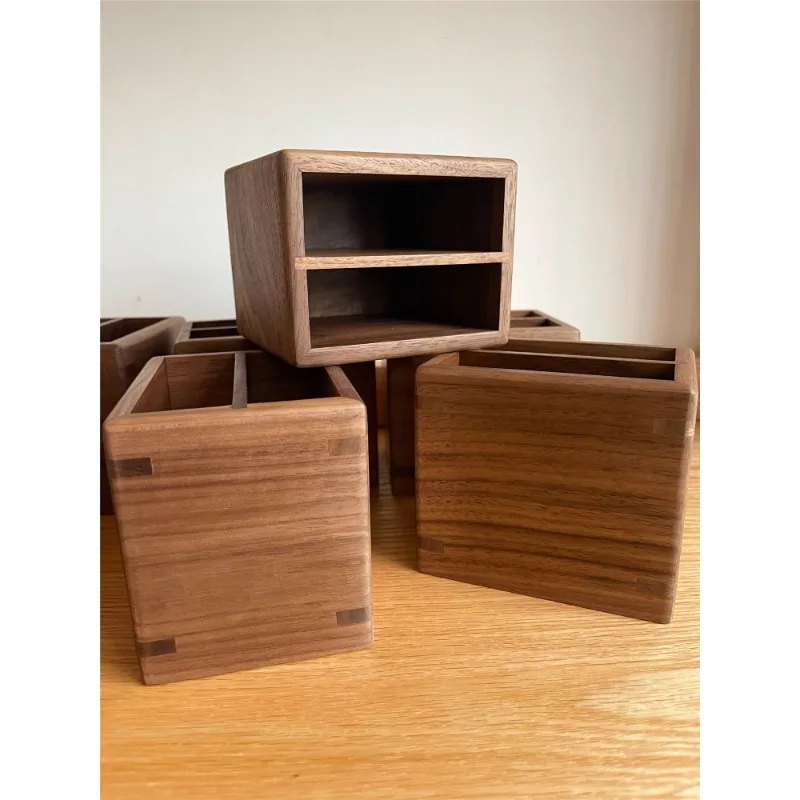 Double grid pen holder remote control storage box North American black walnut solid wood solid wood box