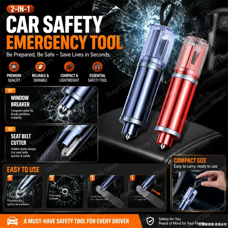 Portable Auto Emergency Escape Tool Window Breaking Hammer Seatbelt Cutter Universal Life Saving Safety Accessory For Drivers