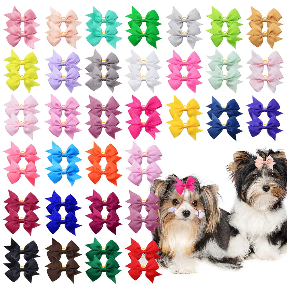 10/20/30 Uds. Lazos para perros con bandas de goma Color caramelo cabeza de cachorro flor Color sólido accesorios de aseo para mascotas para perros