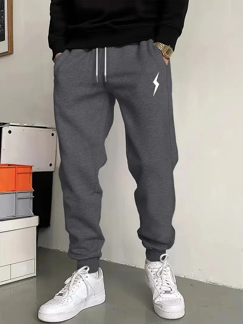 بنطال رياضي للركض مطبوع كاجوال للرجال، سروال تدريب للجري واللياقة البدنية برباط، بنطال رياضي يومي مريح