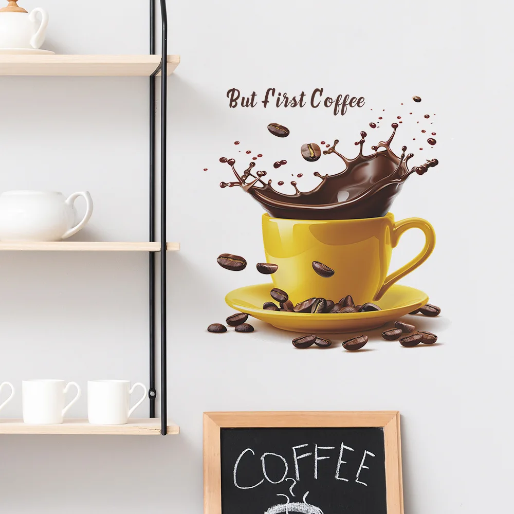 Pegatina de pared creativa para tazas de café, decoración de fondo, papel tapiz, decoración del hogar para sala de estar, calcomanías autoadhesivas embellecedoras