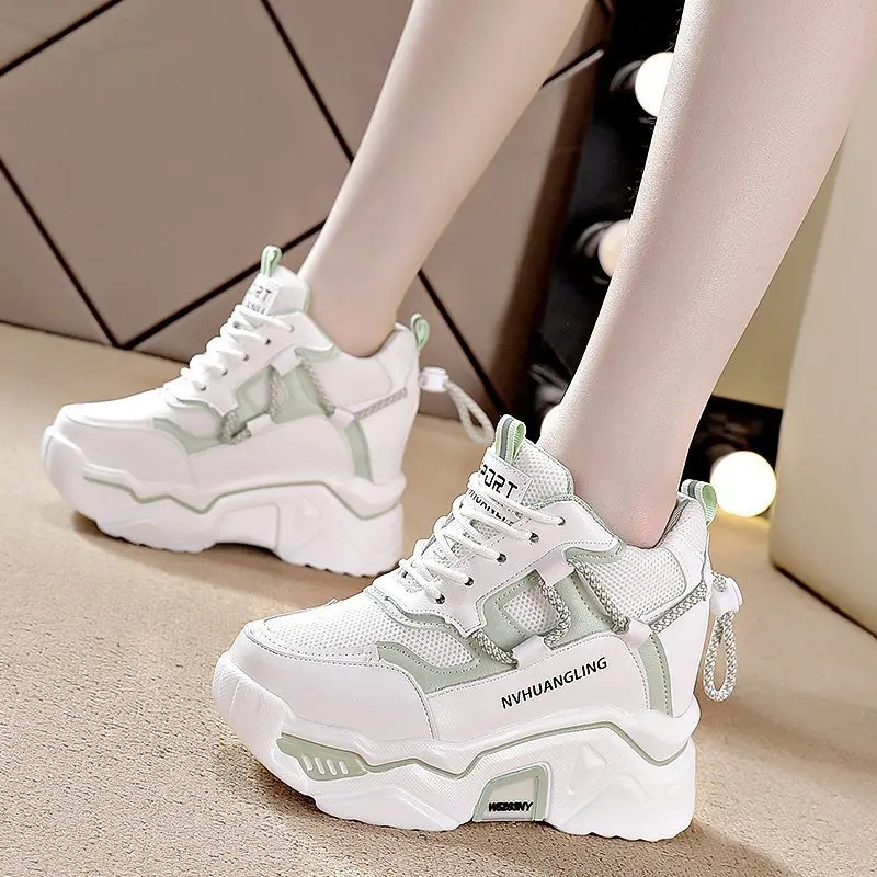 Internal Height Increasing Vulcanized Shoes 2024 Autumn New Thick Soled Casual Sports Minimalist Super High Heels Dad Shoes