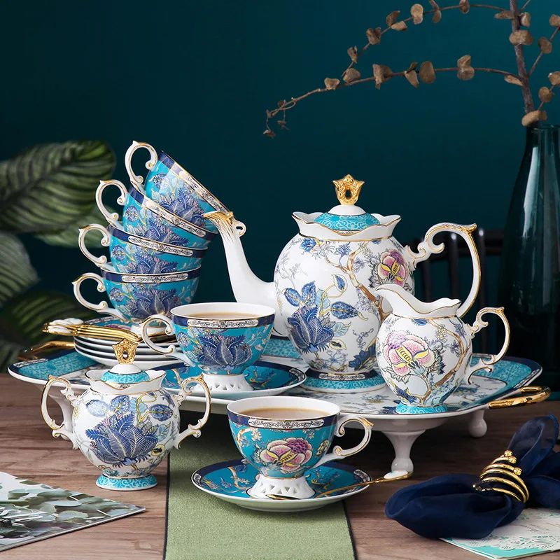 Coffee cup and saucer set, light luxury bone china household modern flower tea cup gift box, Nordic ceramic afternoon tea set