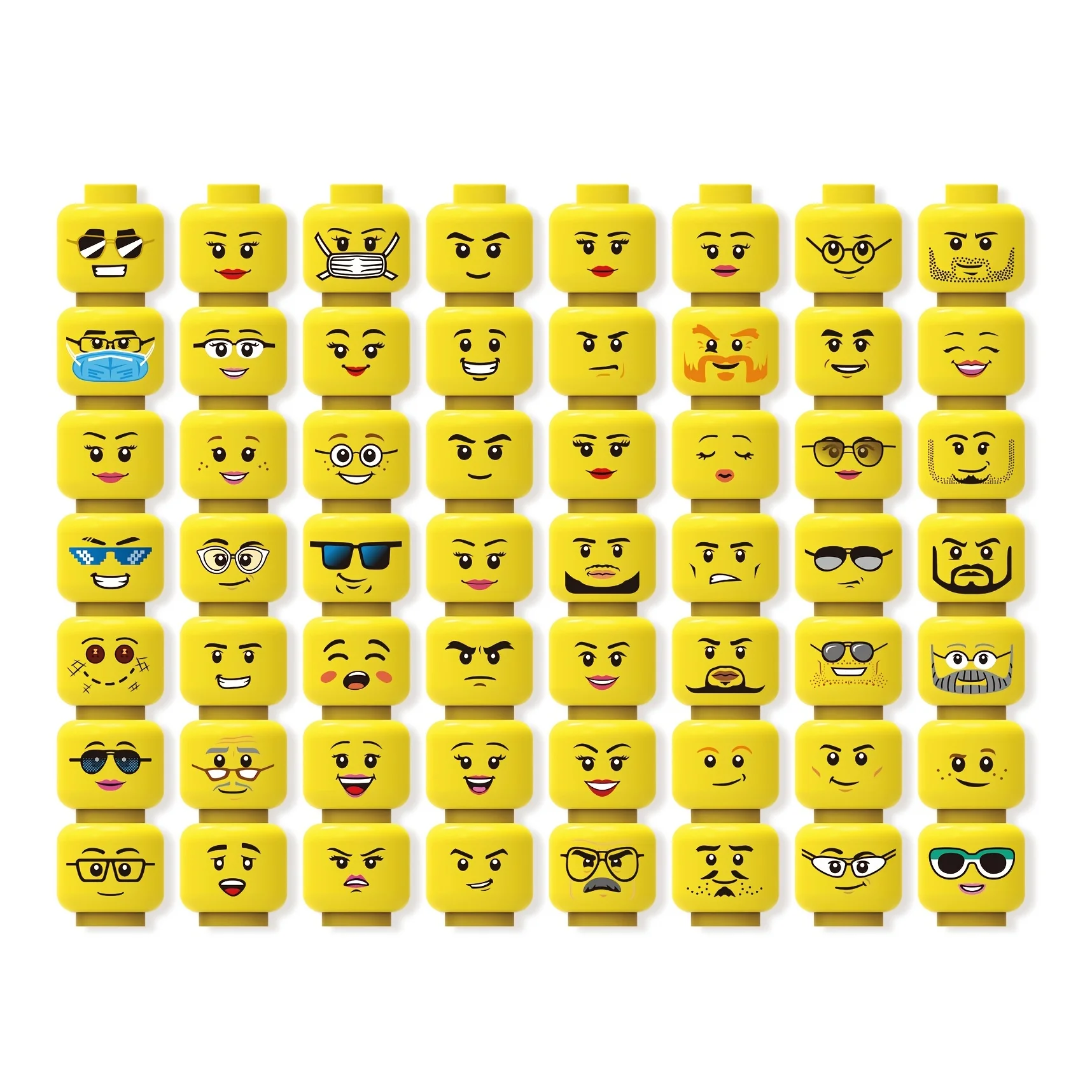 56pcs Head Expression Buliding Block giocattoli accessori, piccole parti di particelle, Minifigures Head Block Toys