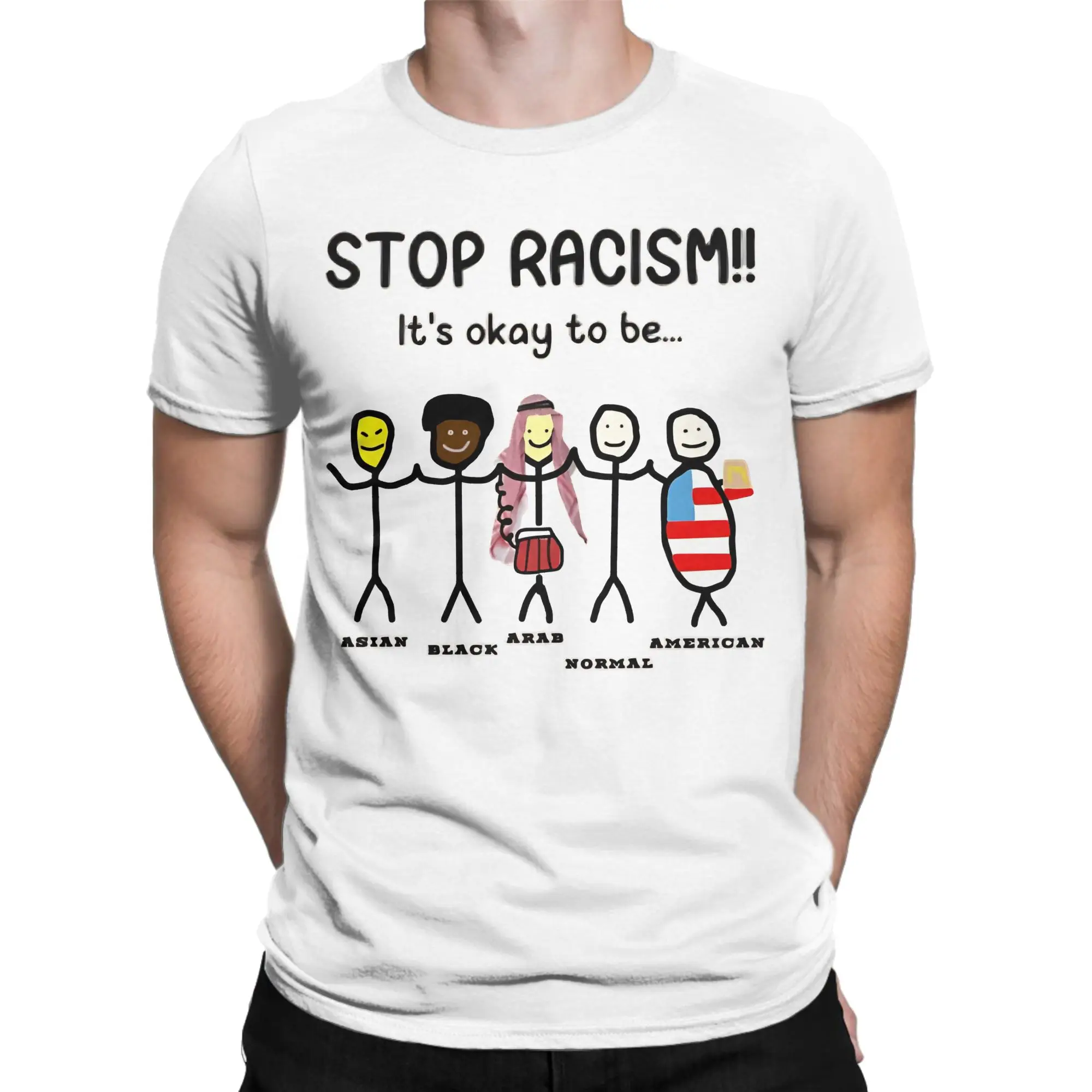 Men Stop Racism It's Okay to Be T Shirts  Pure Cotton Top Tees Summer Vintage Short Sleeve T-Shirt O Neck Tee Shirt Plus Size