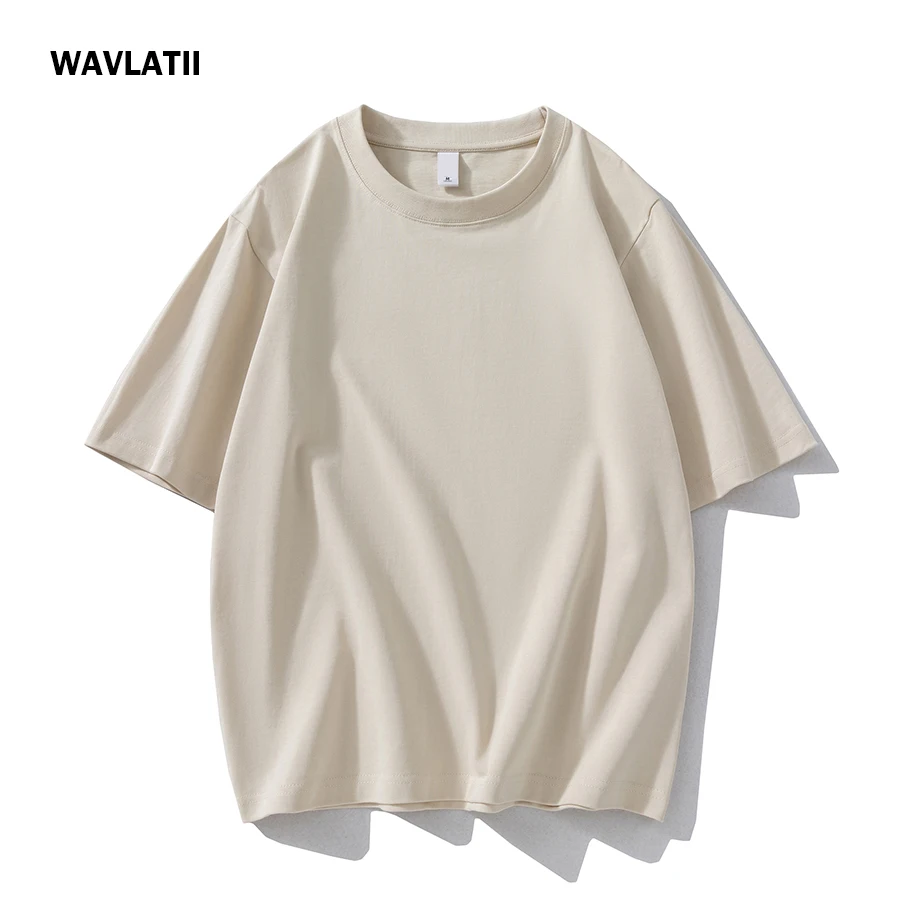 Wavlatii-ユニセックスのプレーンブラックベーシックトップス,100% コットン,厚手のTシャツ,カジュアルな特大Tシャツ,280 gsm,白,wt2477,新品