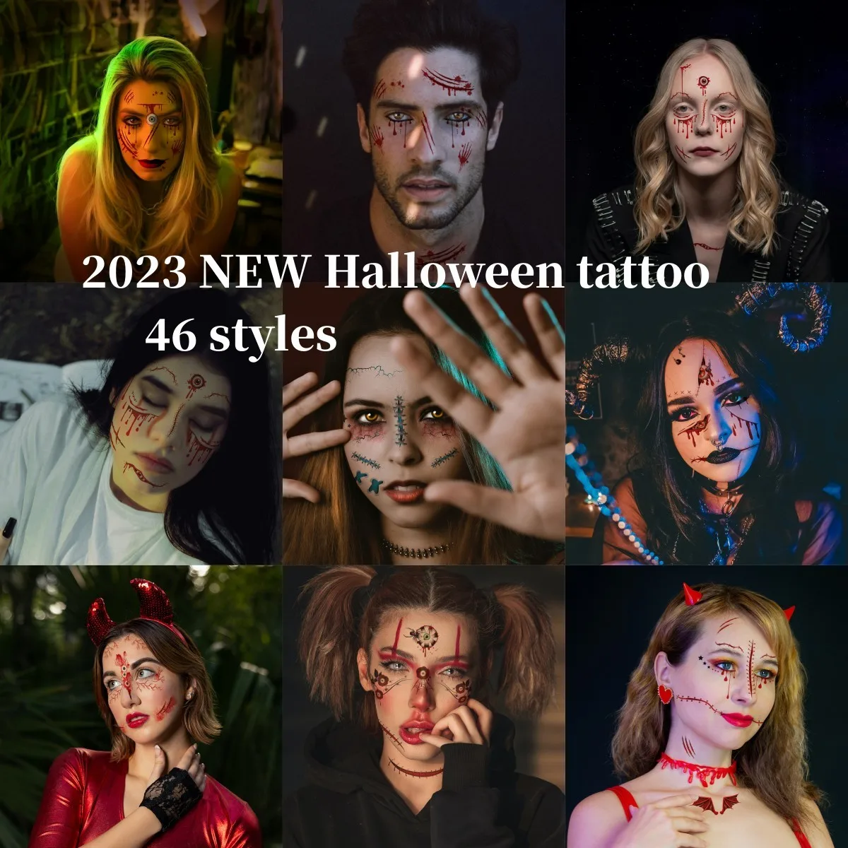 

4sheets Halloween Face Tattoo Stickers Red Wounds Scars Waterproof Tattoos Halloween Party Adult Makeup Body Art fake Taty