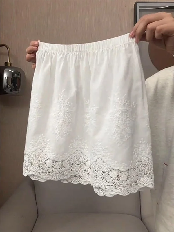 

Белая кружевная юбка с вышивкой для женщин больших размеров, с защитой от просвечивания, в корейском стиле, с высокой талией, А-силуэт