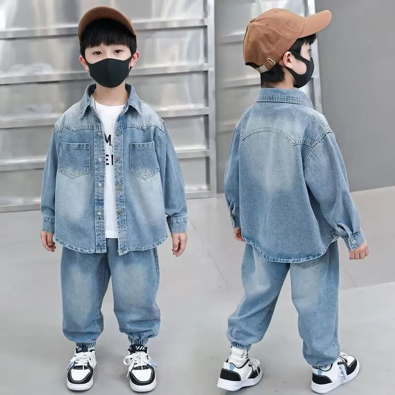 Autumn Spring Baby Set Boys Denim Jacket +pants 2 Pcs Set Kids jeans Suit for Children Korean Clothes Suit Clothing Set