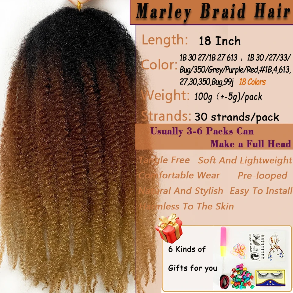 Marley Hair 18 Inch Synthetic Marley Braiding Hair Ombre Black Brown Blonde Grey 350 for Afro Kinky Marley Twist Braiding Hair