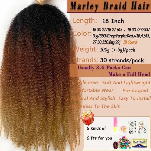 Imagen 2 del producto Marley Hair 18 pouces cheveux synthétiques tressés Marley Ombre noir brun blond gris 350 pour cheveux tressés Afro Kinky Marley Twist