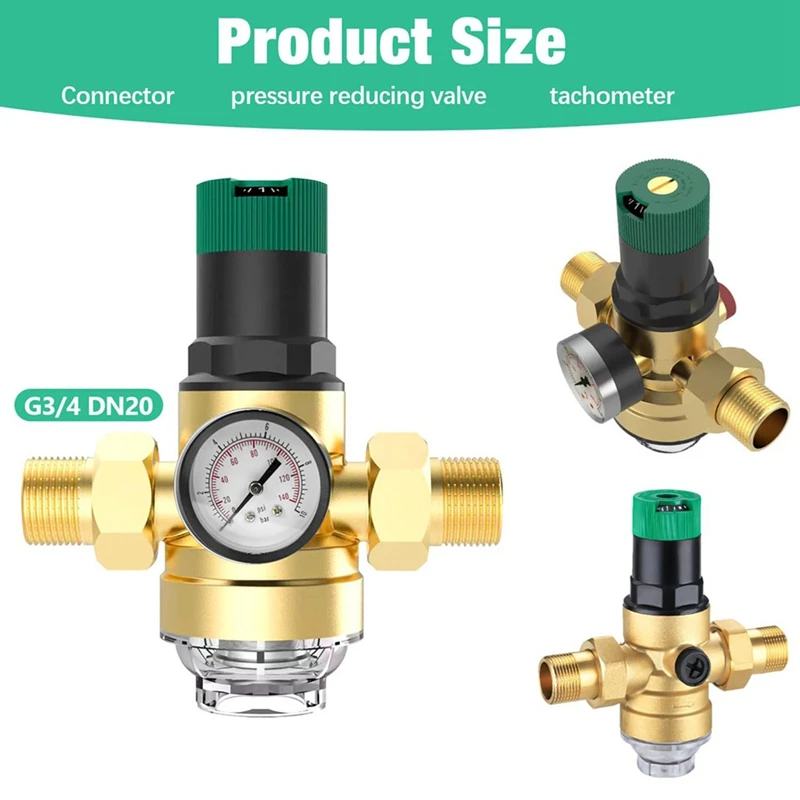 2025 Neu: 3X Druckregler Wasser 3/4 Zoll, Wasserdruckregler mit Wasserdruckmesser und Netzfilter