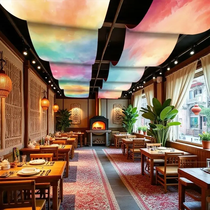 VIKAMA Ceiling Hanging Curtain Rainbow Gradient Wave Decorative Banner Restaurant Bar Cafe Wedding Home Decor