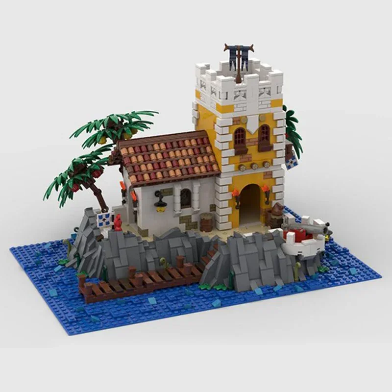 Moc อาคารอิฐปราสาทรุ่น Pirate Defense Island เทคโนโลยี Modular Blocks ของขวัญของเล่นเด็ก DIY ชุดประกอบ