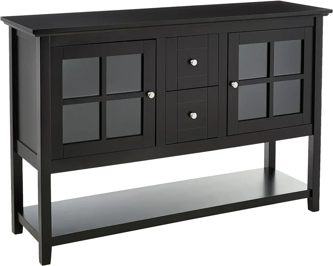 Charlotte Classic Glass Door Storage Buffet, 52 Inch, Black