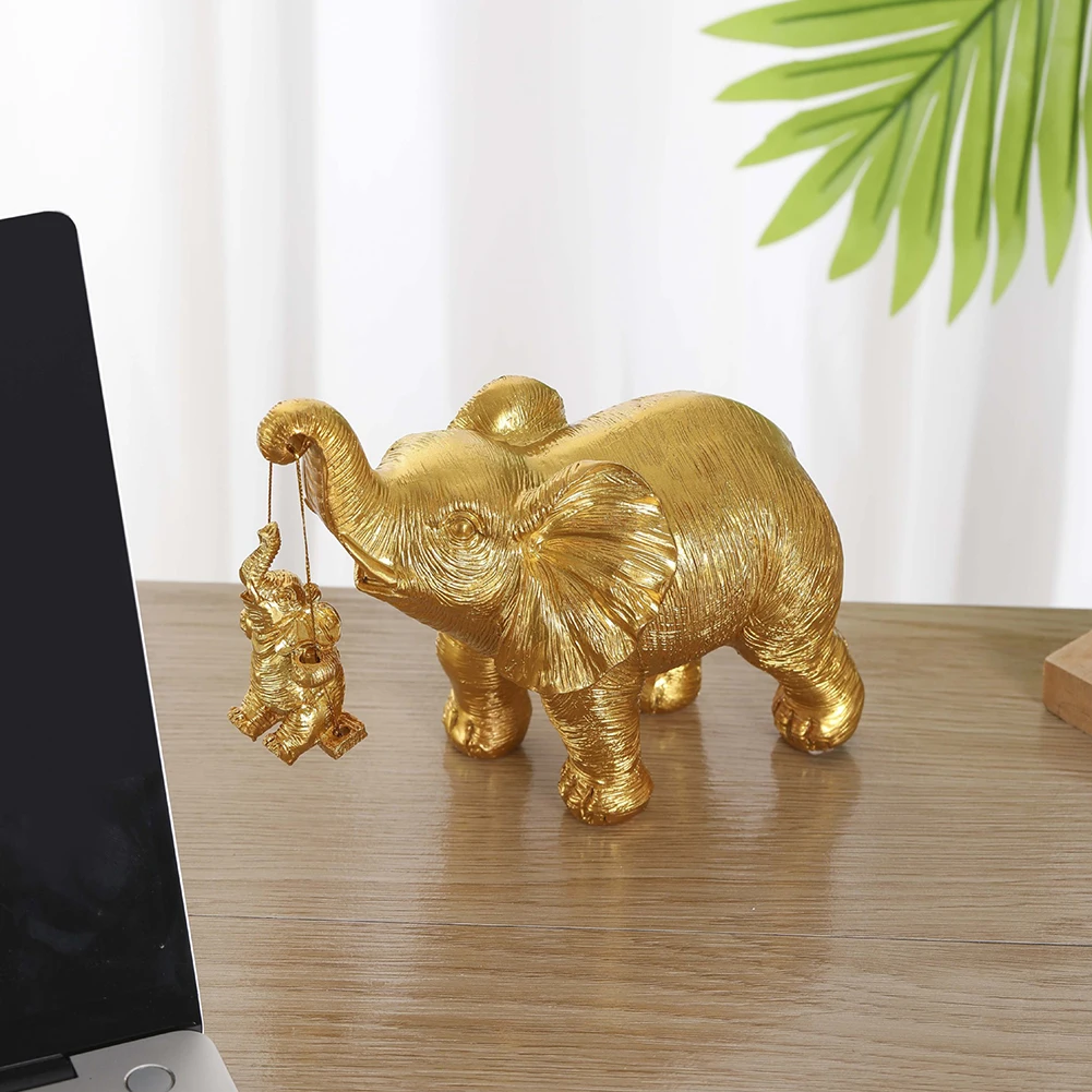 Gold Silver Animal Elephant Sculpture Brings Good Luck Lucky Elephants Ornament Swing Elephant Decor for Home Living Room Decor