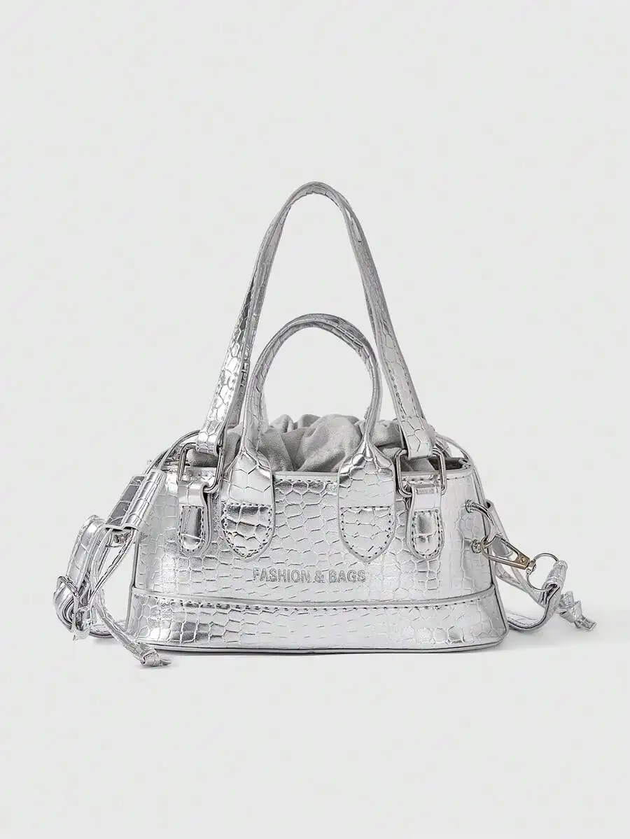 

Croc-Embossed Punk Drawstring Bag – Lightweight Metallic Mini for Teen/College/Work Grunge Style Streetwear That Goes From Office to Outdoors