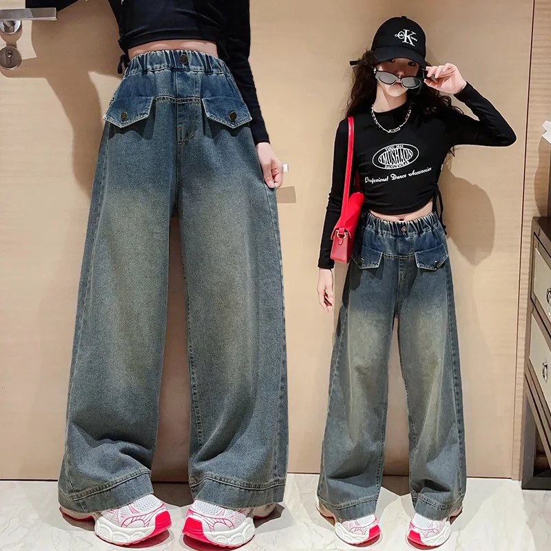 2025-criancas-vintage-ajuste-reto-azul-jeans-para-tween-menina-casual-gradiente-calcas-jeans-adolescente-nova-moda-calcas-jeans