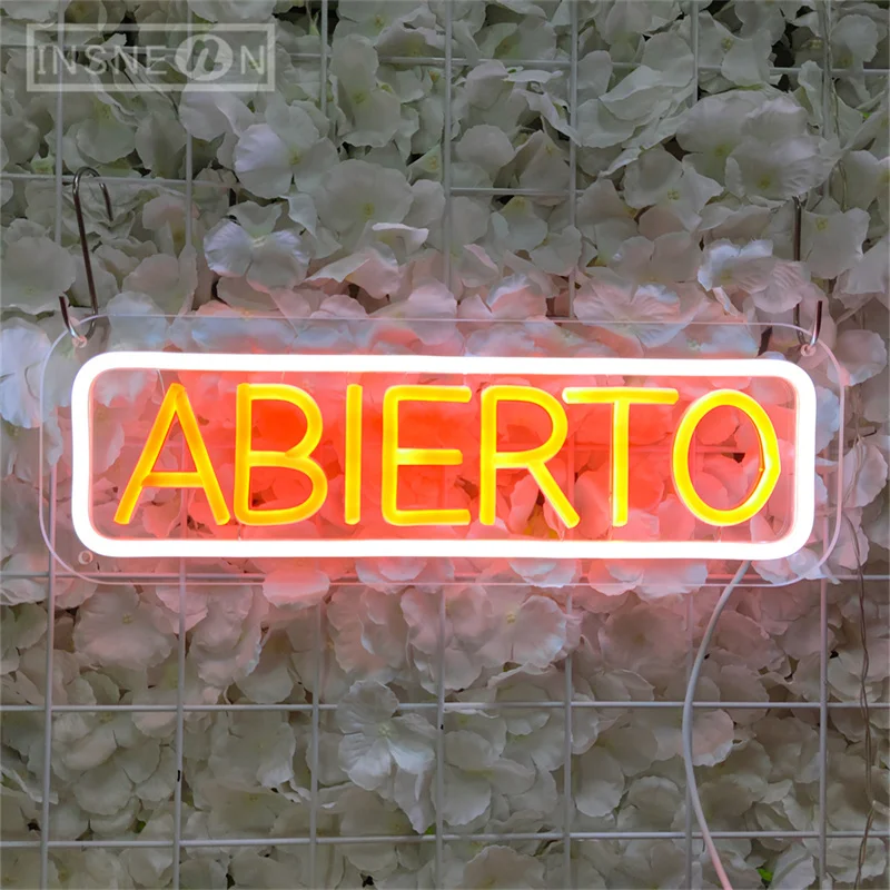 Abierto Neon Sign Abierto LED Light Open Neon Signs For Business Spanish Restaurant Open Signage Food  Custom LED Sign USB Power