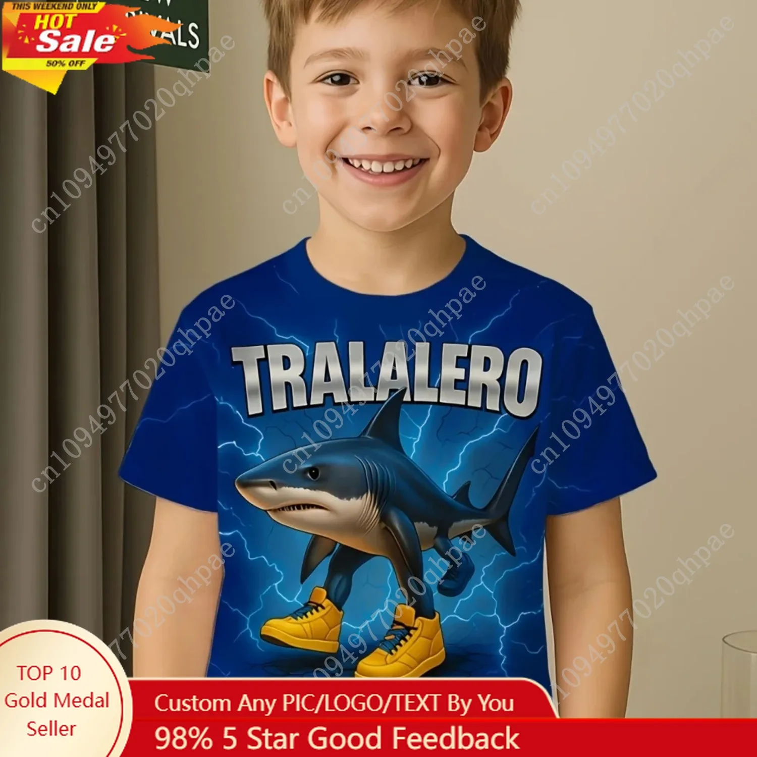 

Summer Hot Seller T-Shirt for Kids Shark 3D Print Design Comfort Round Neck Short Sleeve Cartoon Pattern T-Shirts for Children