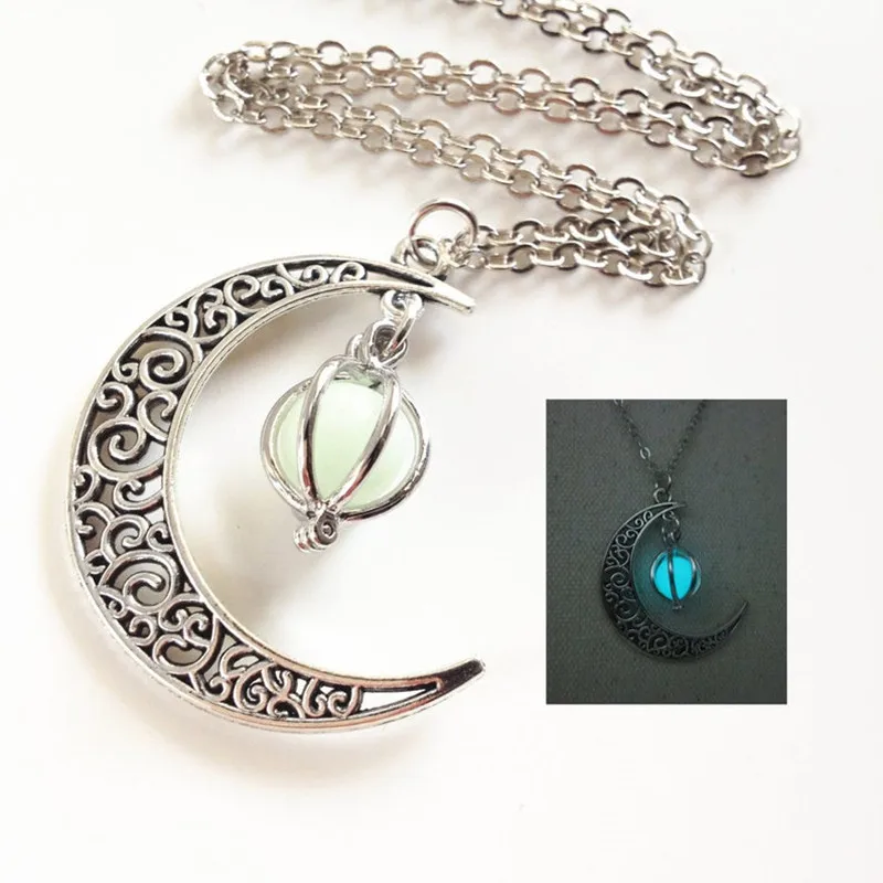 Night Fluorescence Novel Luminous Glowing Hollow Cage Moon Star Planet Pendant necklace Glow In The Dark for Halloween Gift