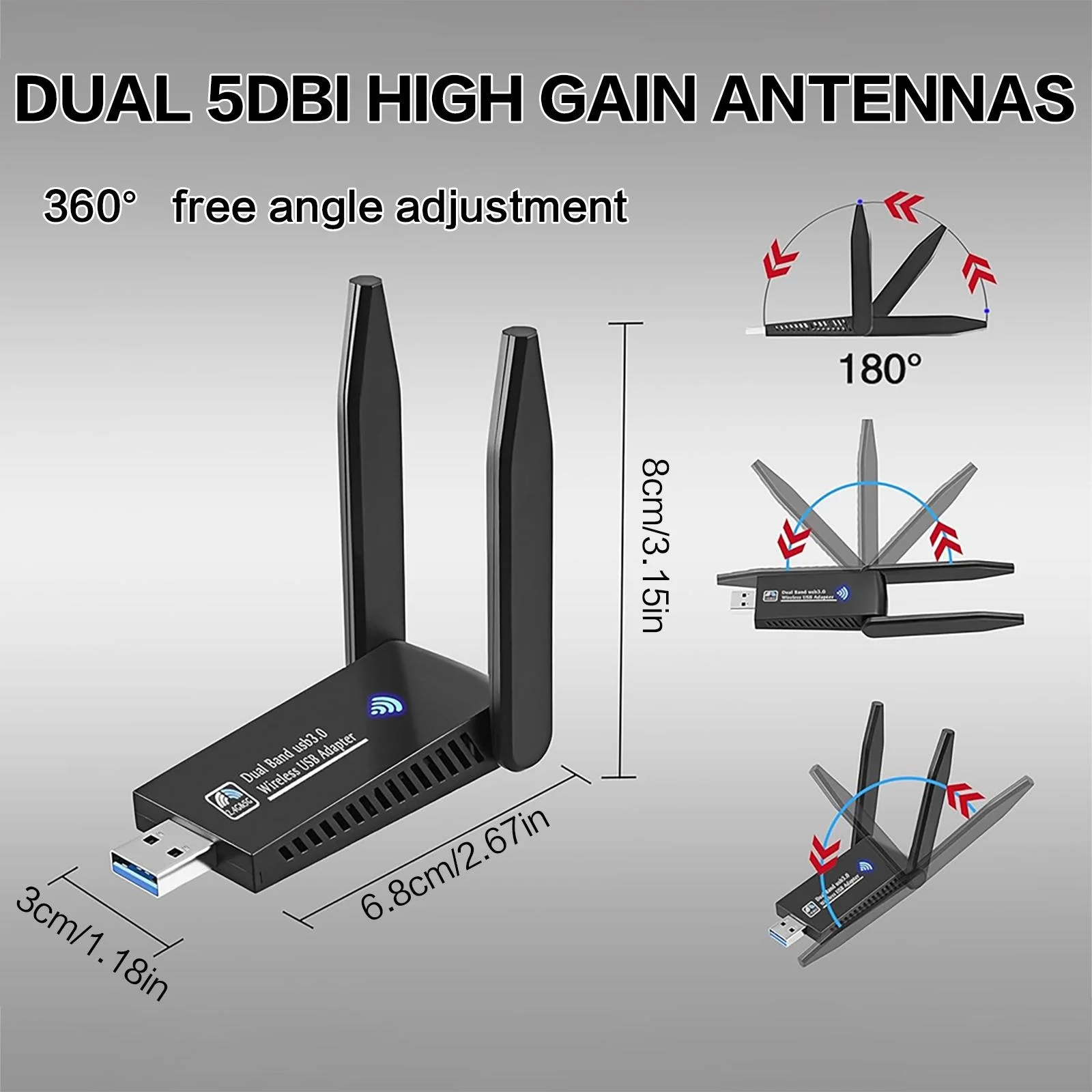1300Mbps USB WiFi Adapter Dual Band 5GHz 2.4GHz Wireless Network Card Double High Gain Antenna USB3.0 WiFi Dongle Internet Receiver for PC Laptop Desktop Support Windows 11 10 8 7 Vista XP view 2