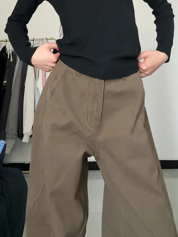 

Женские джинсы-брюки свободного кроя с высокой талией, прямого кроя, в стиле ретро, коричневого цвета, для работы и повседневной носки