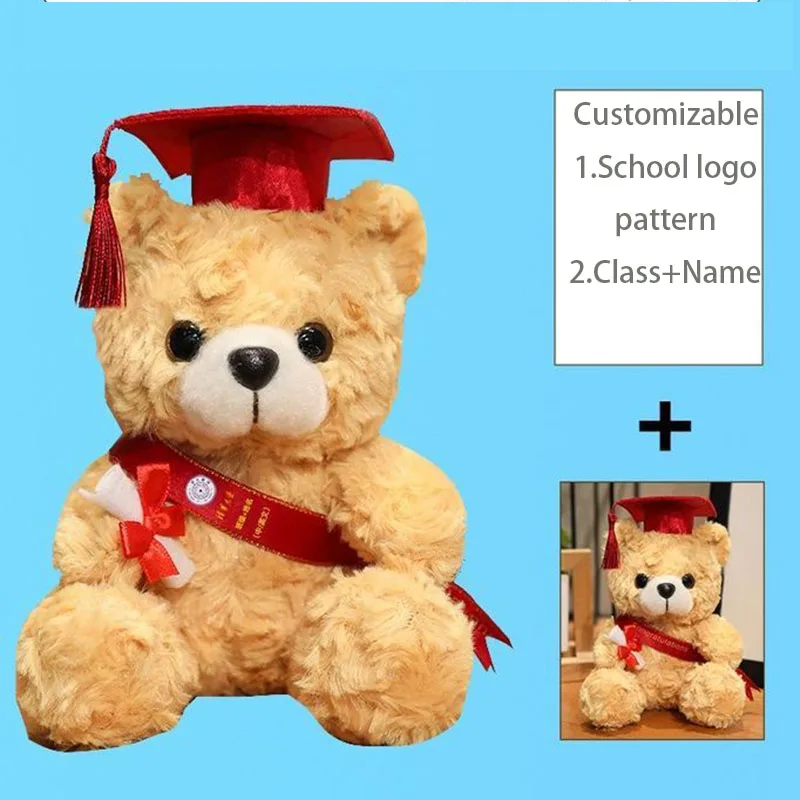 

Graduation Teddy Bear Plush Toy 18cm Custom Logo Name Squishy Stuffed Bear with Graduation Cap Kawaii Souvenir Gift for Students
