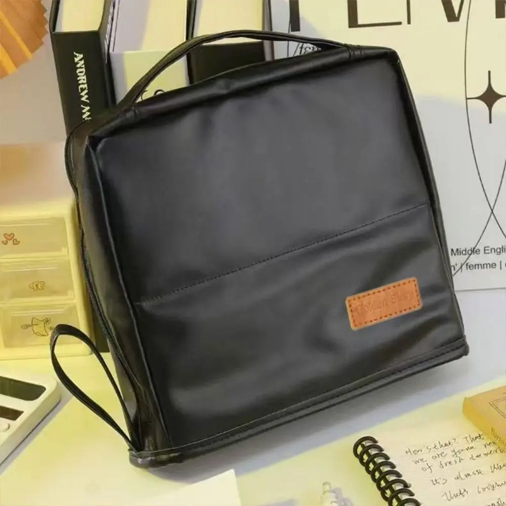 Portable Cosmetics Storage Bag Solid Color Vertical Travel Makeup Organizer Large Capacity Multi-Layer Standing Pencil Case