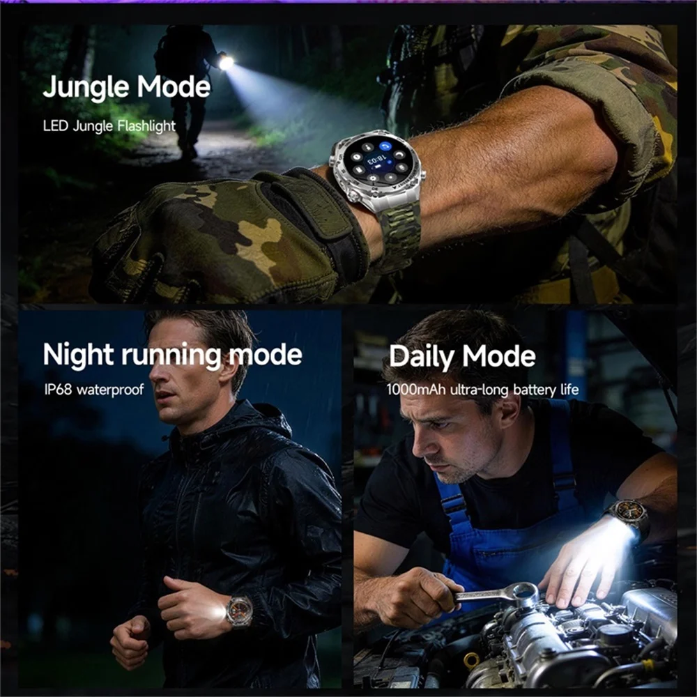Outdoor Sports Clock Blue Tooth Call UV Lamp Flashlight IP68 Waterproof Smart Watch Heart Rate Health Weather Smartwatch 1000MAH view 5
