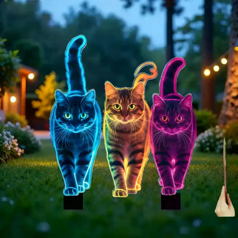 Flat Neon Color Cat Garden Stake Garden And Flowerbed Decor Animal Yard Decor, Lawn Ornaments Great Gift For Friends 2D