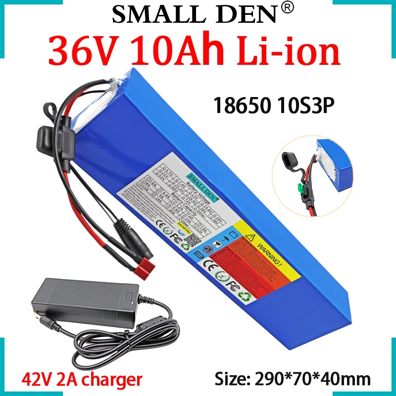 

36V 10Ah 10S3P Lithium Battery Pack 18650 10S3P 500W Motor With BMS and 30A Fuse Device For Electric two wheelers+42V 2A Charger