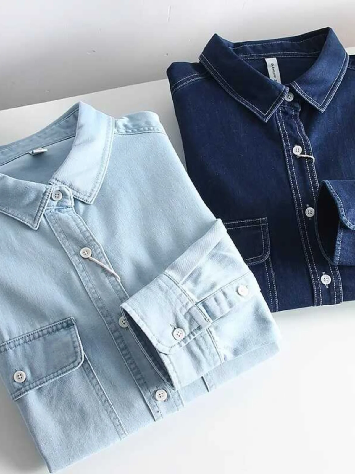 

Washed Denim Long Sleeve Casual Shirt Jacket for Men Autumn Spring Standard Fit Thickened Non-iron Style Pure Color