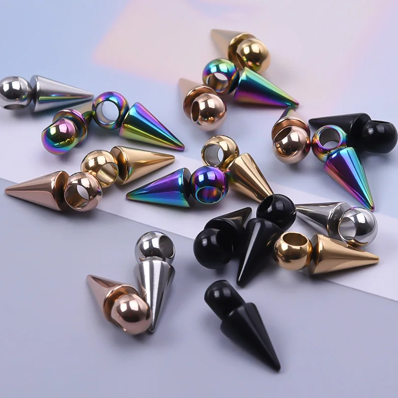 5Pcs/Lot Stainless Steel Pointed Circular Cone Bullet Spike Charms Diy Kpop Styles Geometric Rivet Men Pendant Earrings Jewelry